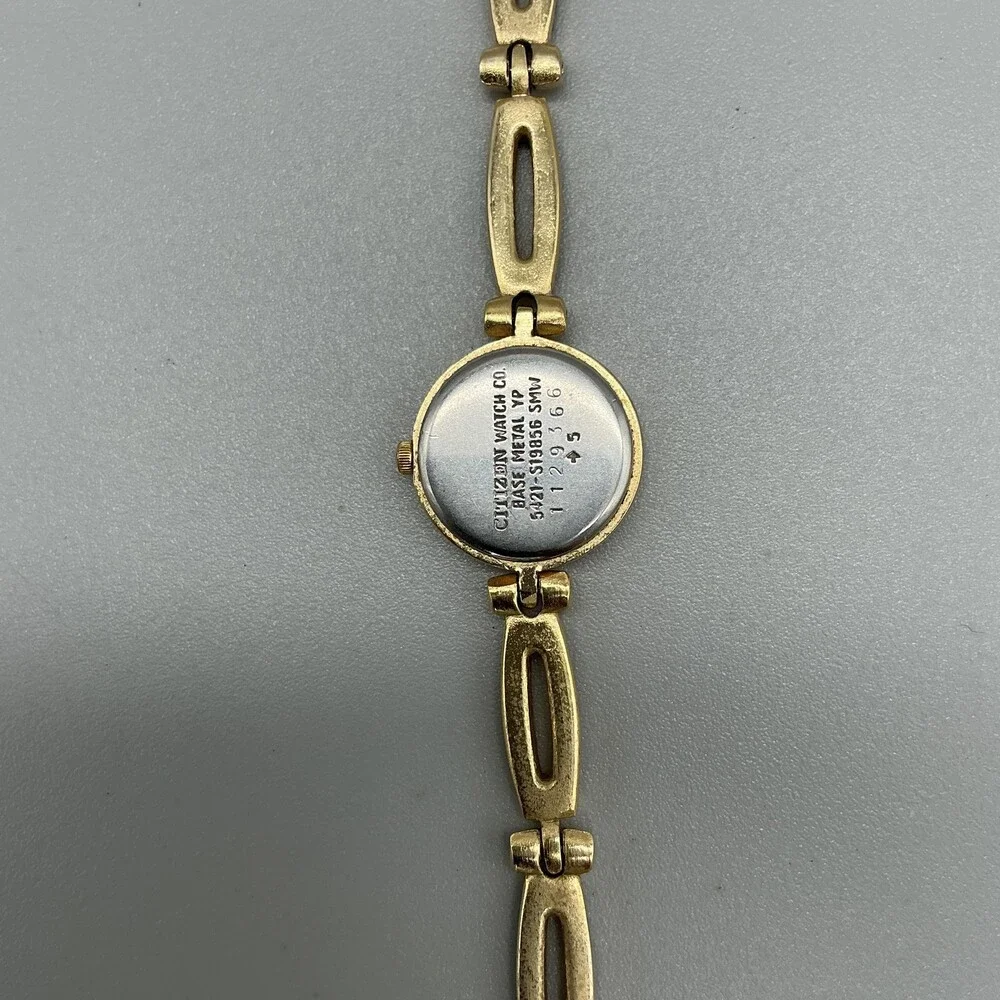 Vintage Citizen Womens Watch 18mm MOP Black Enamel Gold Tone New Battery 6.75